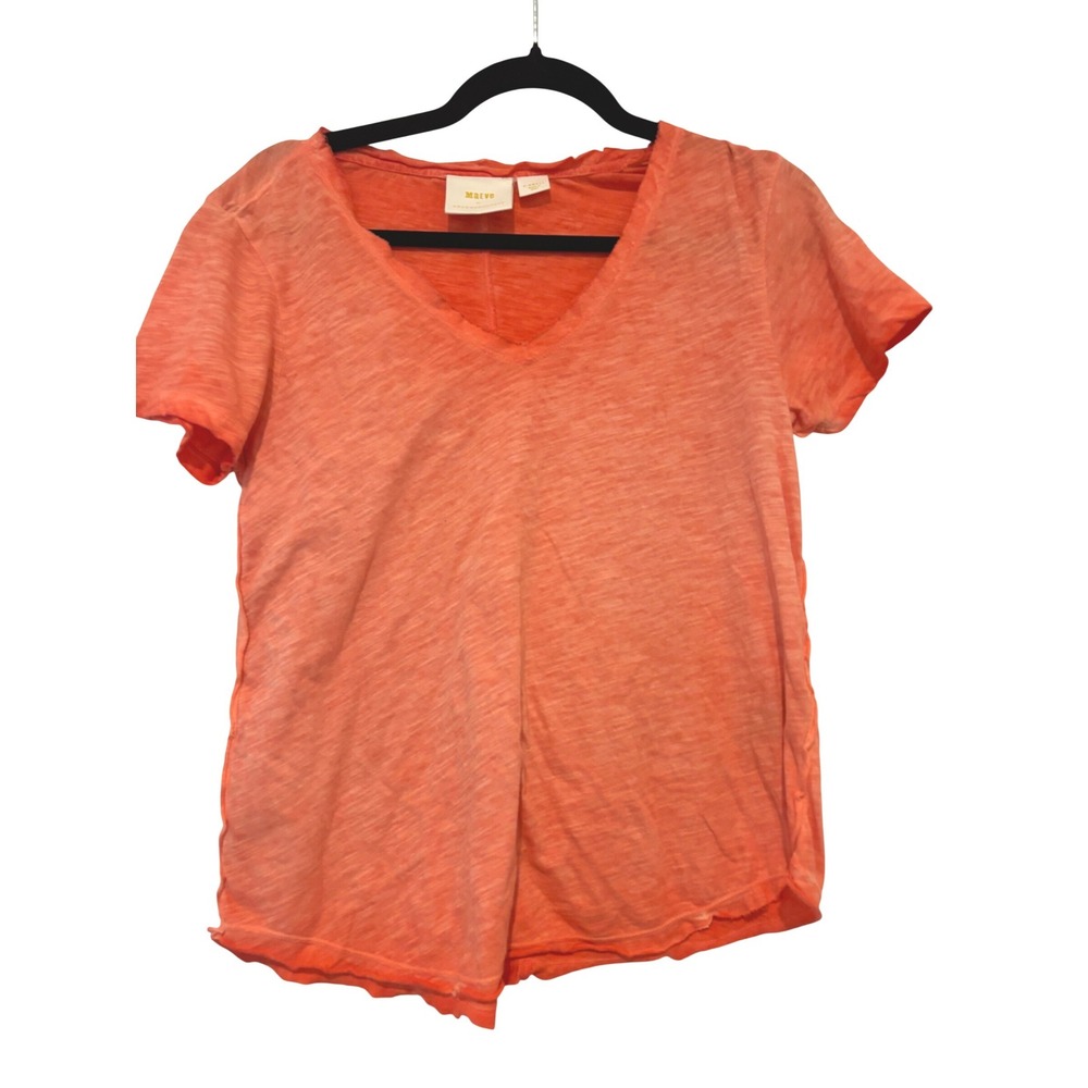Anthropologie Maeve oversized S cotton V neck orange distressed tee shirt N